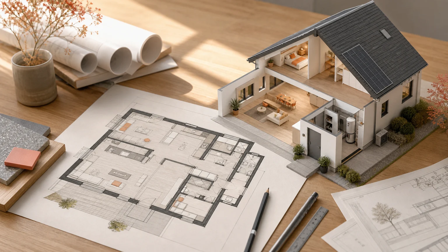 Isometrischer 3D-Grundriss eines Einfamilienhauses