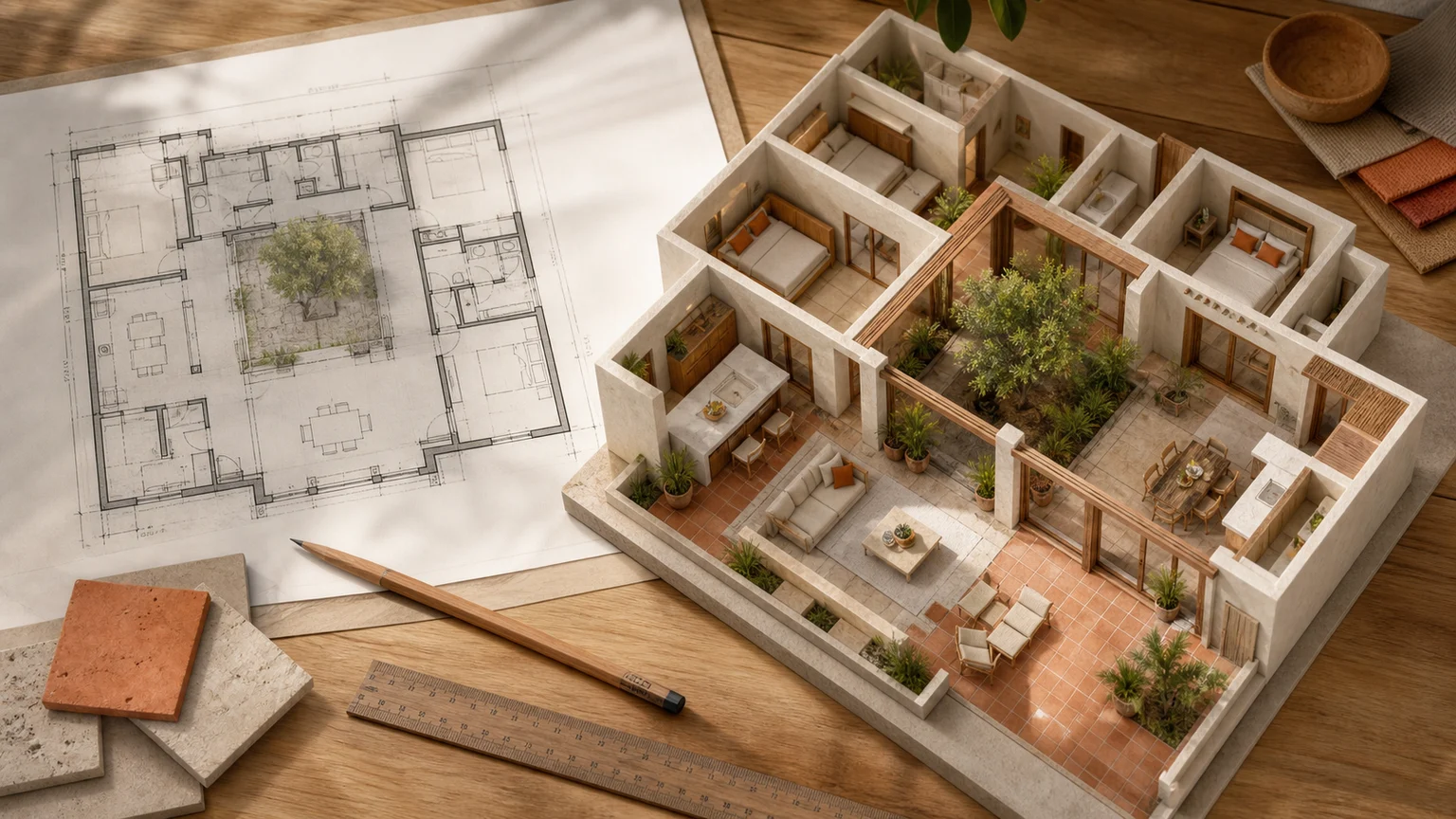 Plano isométrico 3D de una vivienda familiar
