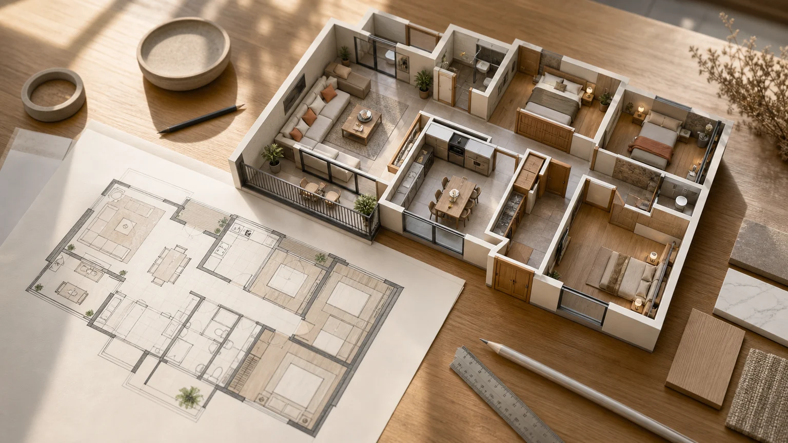 Aile evi için okunaklı 3D izometrik kat planı